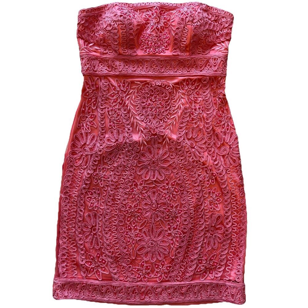 Sue Wong Soutache Strapless Lace Sheath Cocktail Dress Salmon Size10 Formal Prom